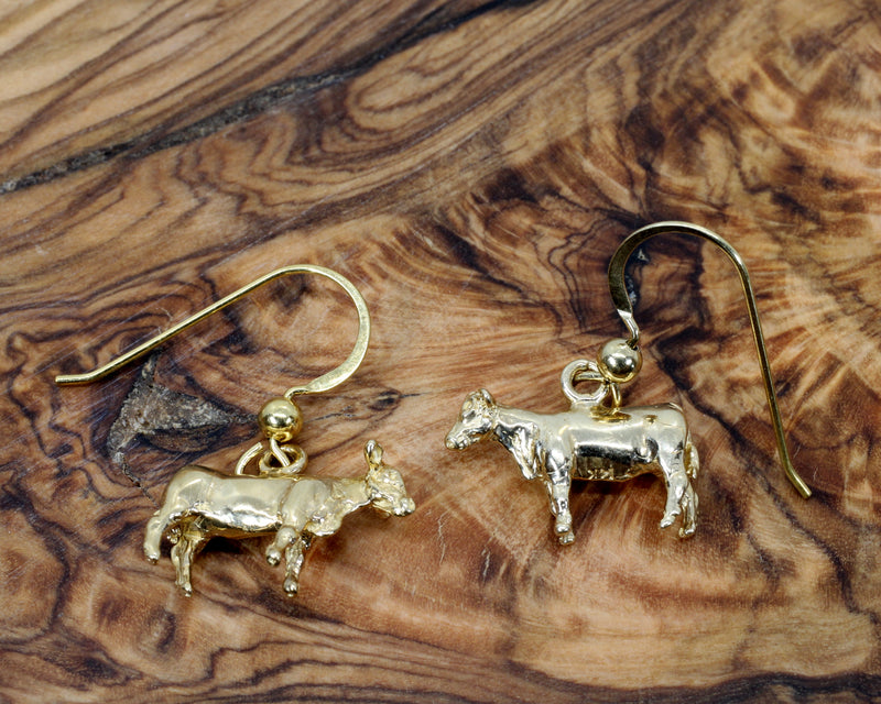 Gold Show Heifer Earrings made in Solid 14kt Gold for Her