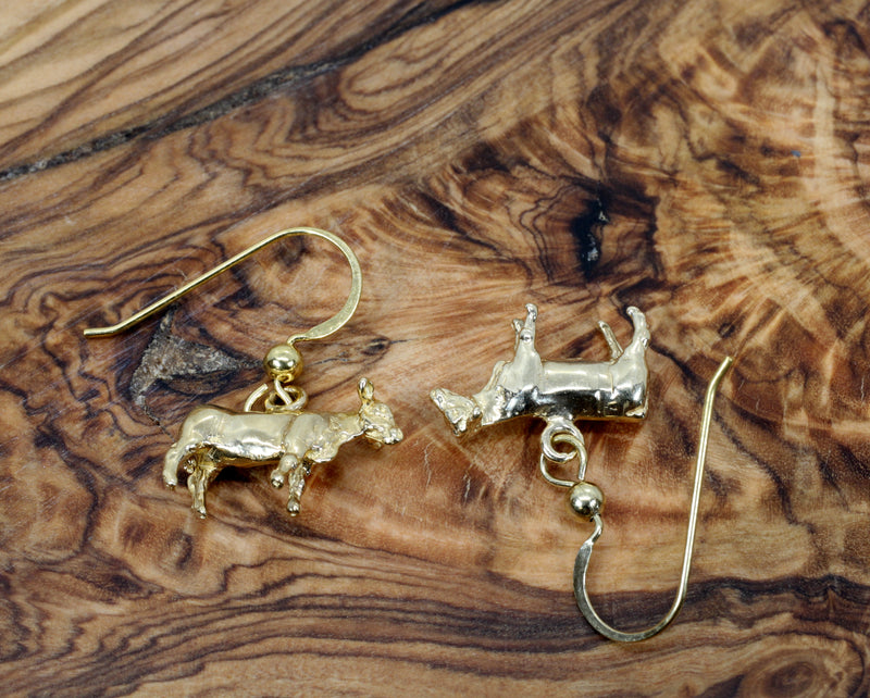 Gold Show Heifer Earrings made in Solid 14kt Gold for Her