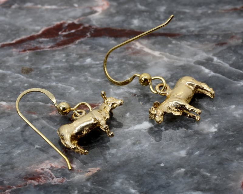 Gold Show Heifer Earrings made in Solid 14kt Gold for Her