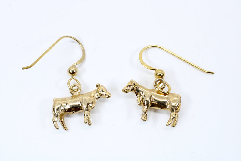 Gold Show Heifer Earrings made in Solid 14kt Gold for Her