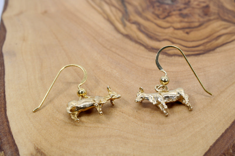 Gold Show Heifer Earrings made in Solid 14kt Gold for Her