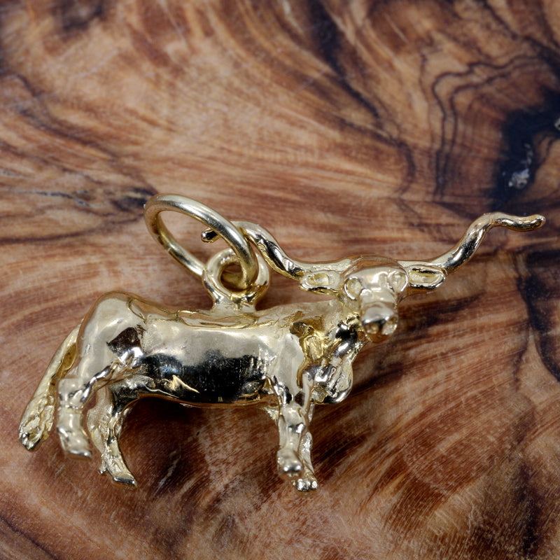 Gold Texas Longhorn Steer Charm made in Solid 14kt Gold