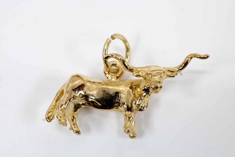 Gold Texas Longhorn Steer Charm made in Solid 14kt Gold