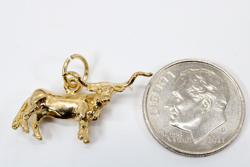 Gold Texas Longhorn Steer Charm made in Solid 14kt Gold