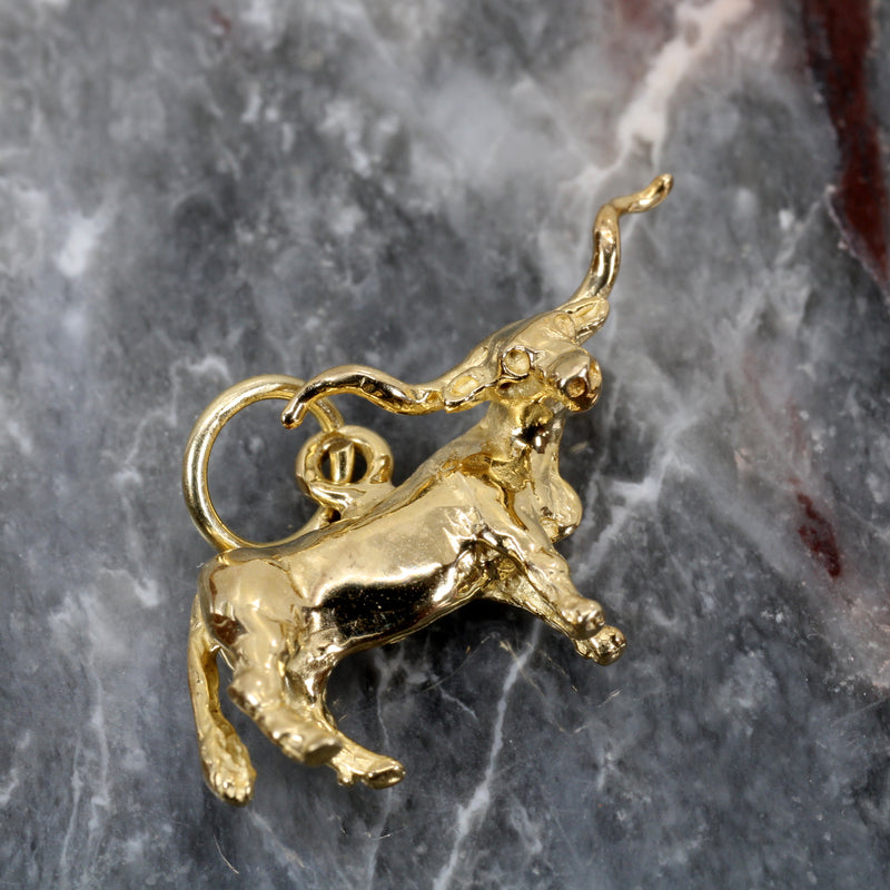 Gold Texas Longhorn Steer Charm made in Solid 14kt Gold