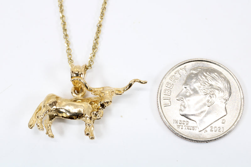 Gold Texas Longhorn Steer Necklace with solid 14kt yellow gold Longhorn