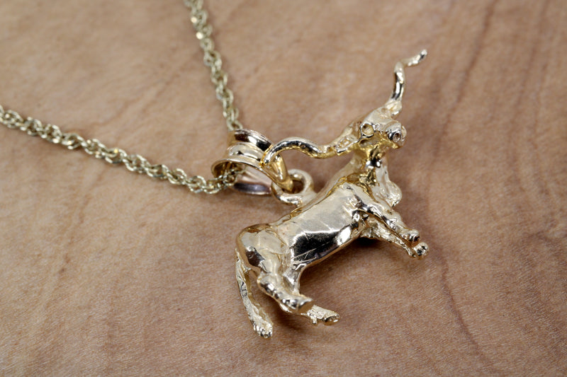 Gold Texas Longhorn Steer Necklace with solid 14kt yellow gold Longhorn