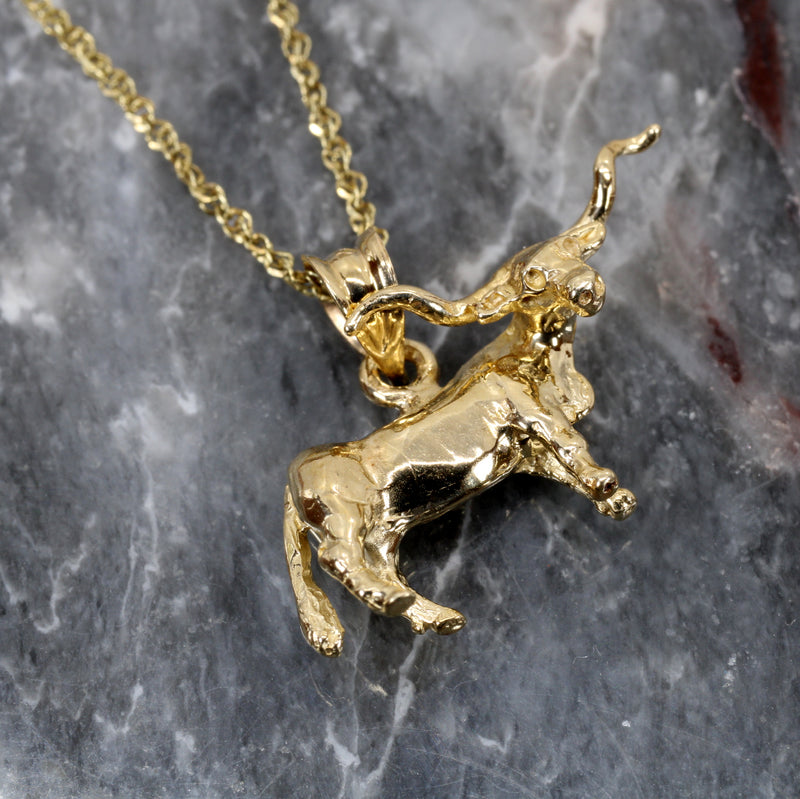 Gold Texas Longhorn Steer Necklace with solid 14kt yellow gold Longhorn