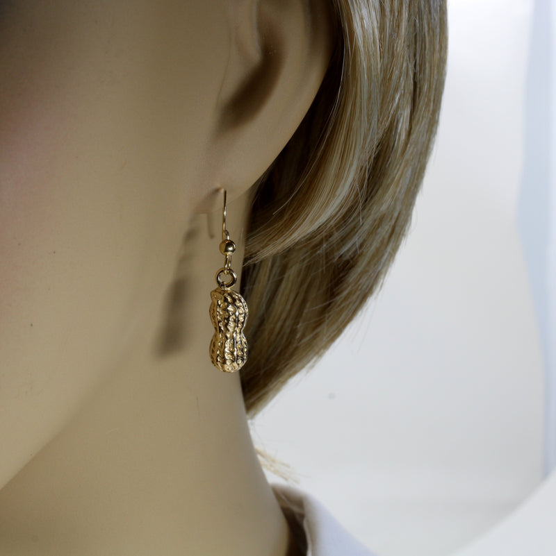 Gold Peanut Dangle Earrings made in Solid 14kt Gold For Her