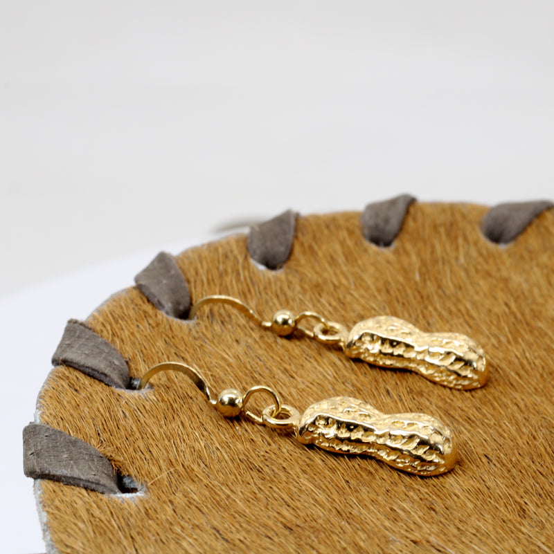 Gold Peanut Dangle Earrings made in Solid 14kt Gold For Her