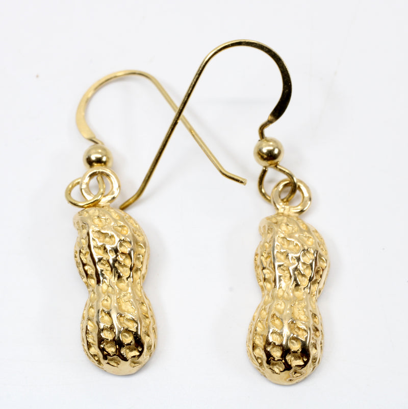Gold Peanut Dangle Earrings made in Solid 14kt Gold For Her