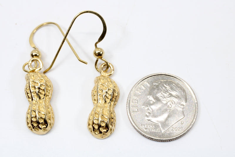 Gold Peanut Dangle Earrings made in Solid 14kt Gold For Her
