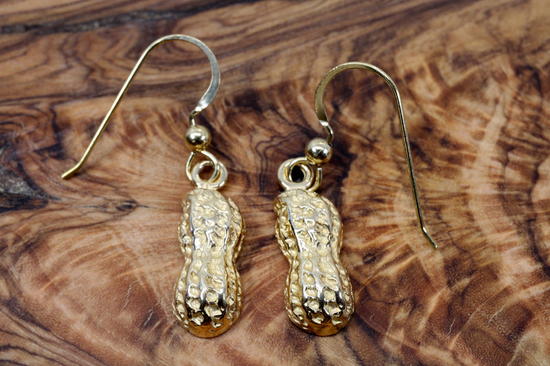 Gold Peanut Dangle Earrings made in Solid 14kt Gold For Her