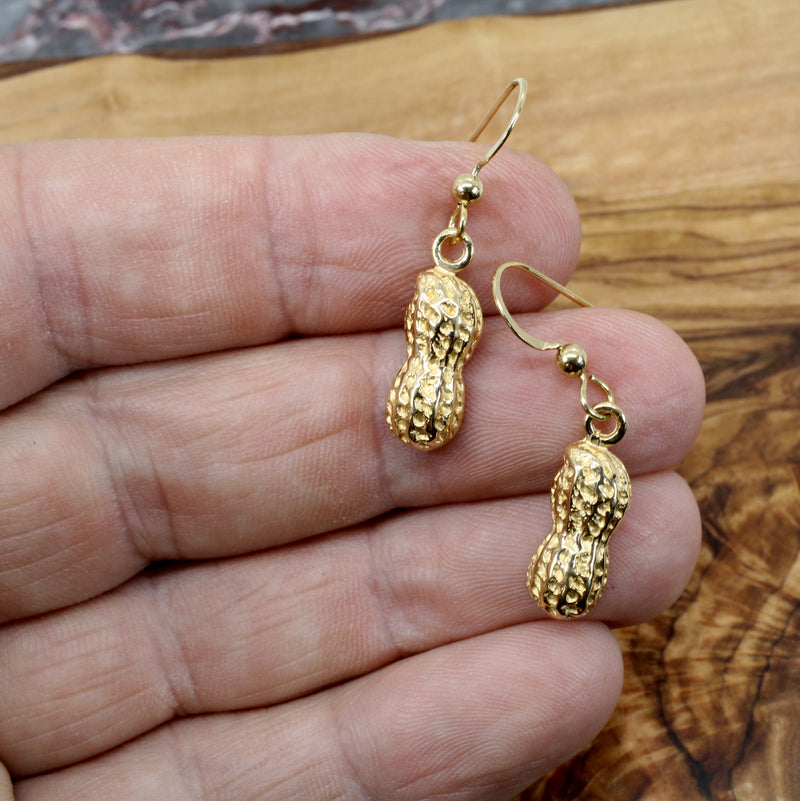 Gold Peanut Dangle Earrings made in Solid 14kt Gold For Her