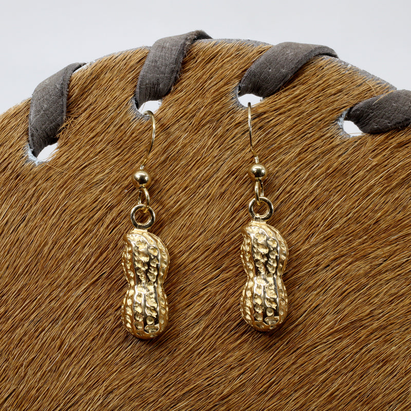 Gold Peanut Dangle Earrings made in Solid 14kt Gold For Her