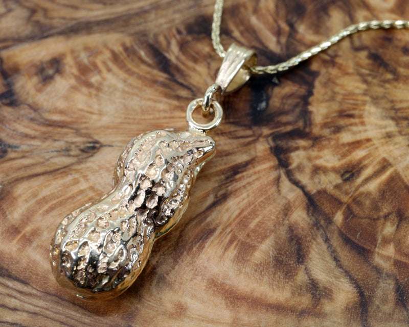 Large Gold Peanut Necklace For her made in real 14kt Gold