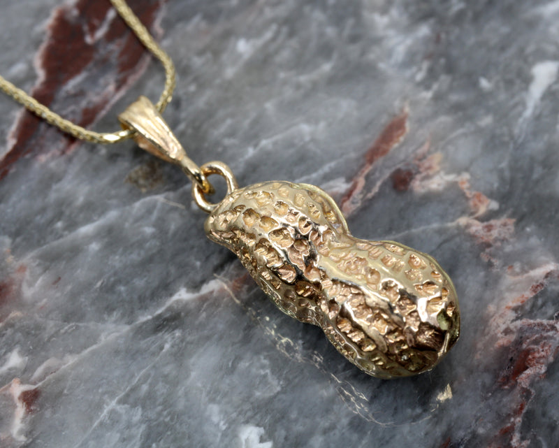 Large Gold Peanut Necklace For her made in real 14kt Gold