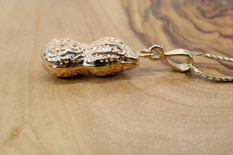 Large Gold Peanut Necklace For her made in real 14kt Gold