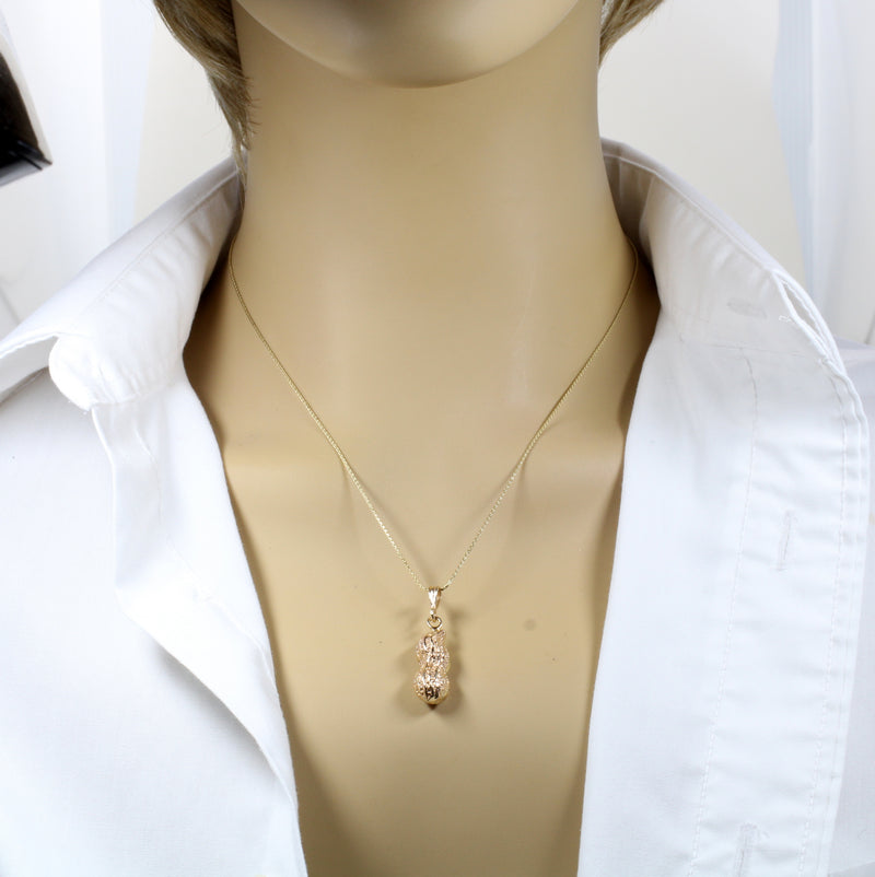 Large Gold Peanut Necklace For her made in real 14kt Gold