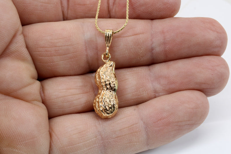 Large Gold Peanut Necklace For her made in real 14kt Gold