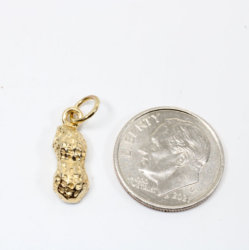 Tiny Gold Peanut Charm with 1/2 Shell made in Real 14kt Gold