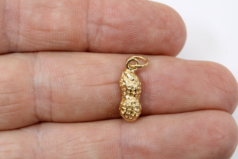Tiny Gold Peanut Charm with 1/2 Shell made in Real 14kt Gold