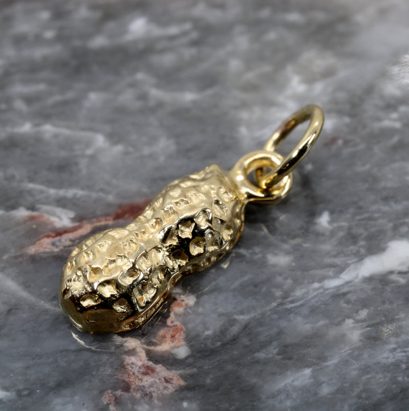 Tiny Gold Peanut Charm with 1/2 Shell made in Real 14kt Gold