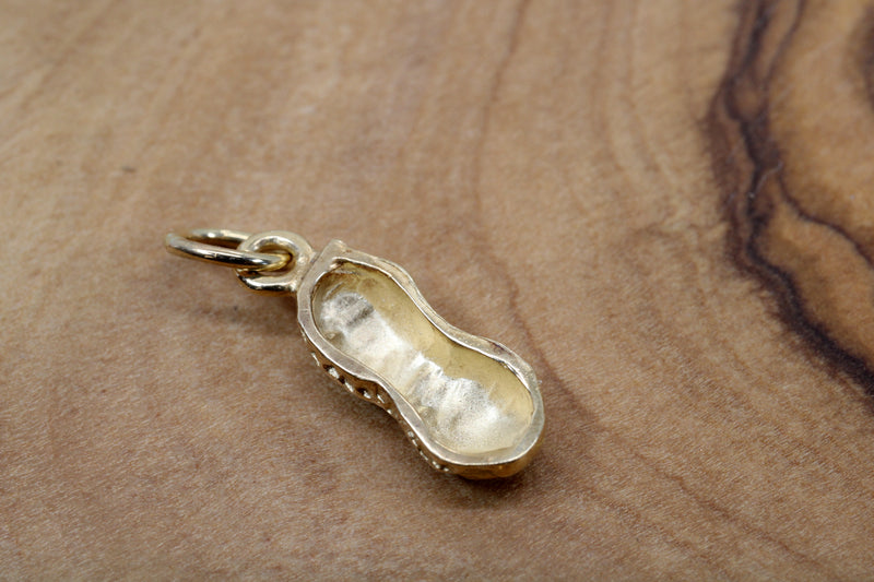 Tiny Gold Peanut Charm with 1/2 Shell made in Real 14kt Gold