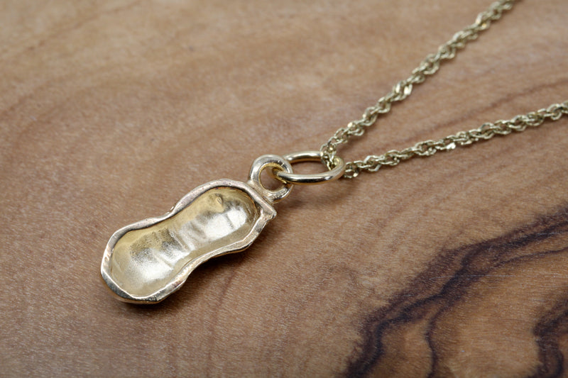 Tiny Gold Peanut Necklace in 14kt Gold with 1/2 shell Peanut Design