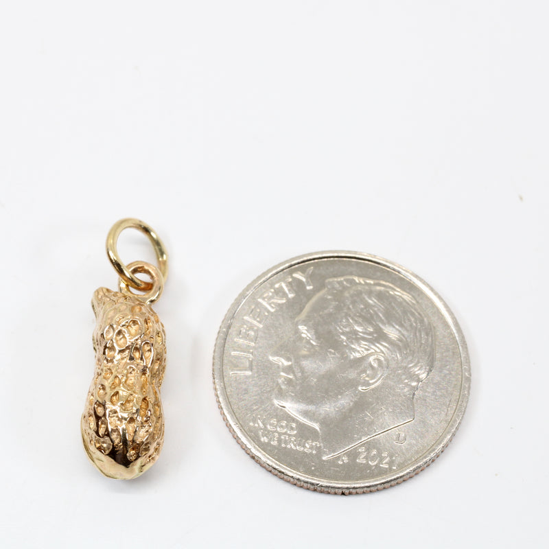 Tiny Gold Whole Peanut Charm for new mom gift made in solid 14kt Gold