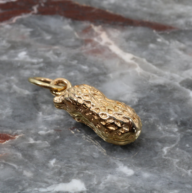 Tiny Gold Whole Peanut Charm for new mom gift made in solid 14kt Gold
