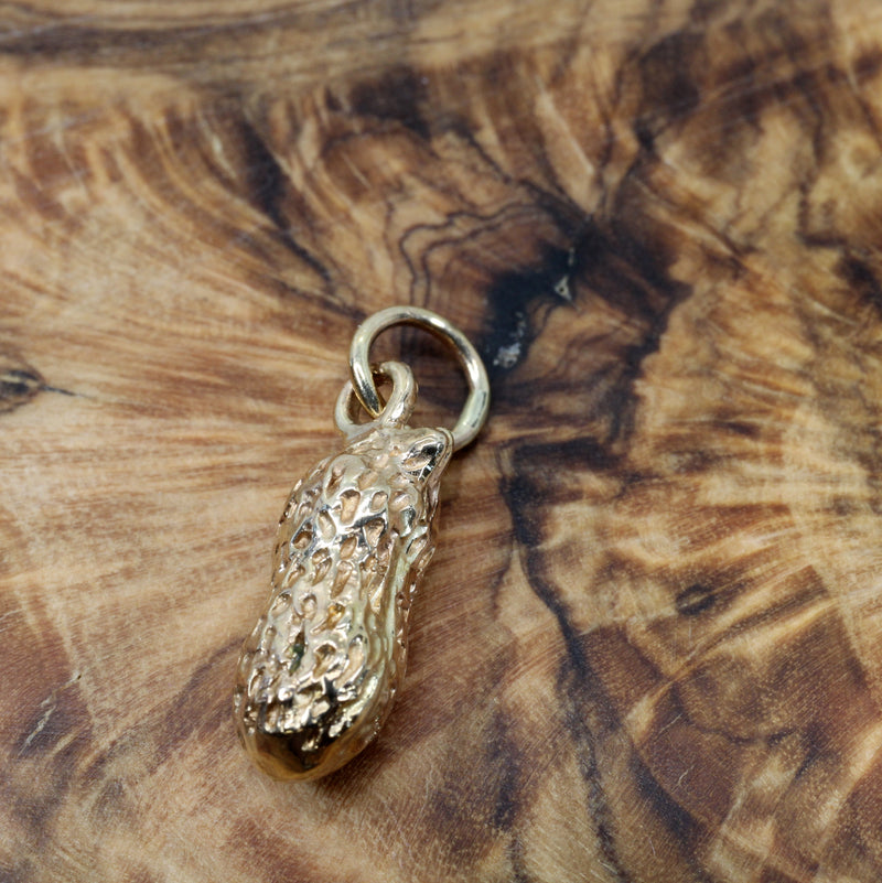 Tiny Gold Whole Peanut Charm for new mom gift made in solid 14kt Gold