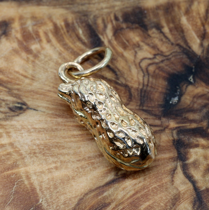 Tiny Gold Whole Peanut Charm for new mom gift made in solid 14kt Gold
