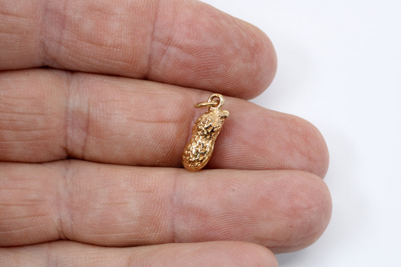 Tiny Gold Whole Peanut Charm for new mom gift made in solid 14kt Gold