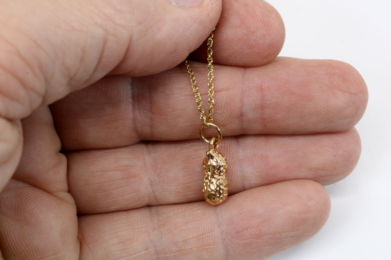 Tiny Gold Peanut Necklace for new mom made in real 14kt Gold