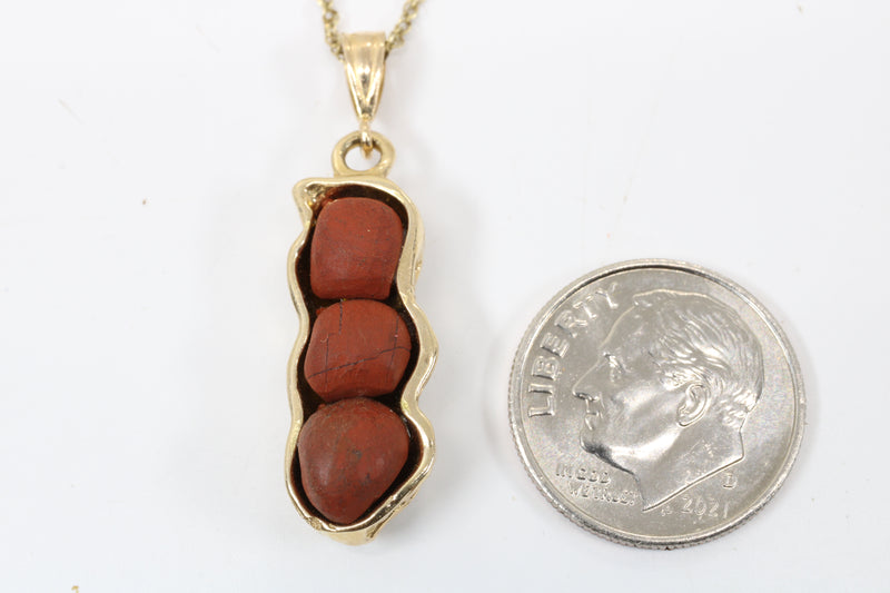 Red Jasper Peanut Necklace with solid 14k gold peanut