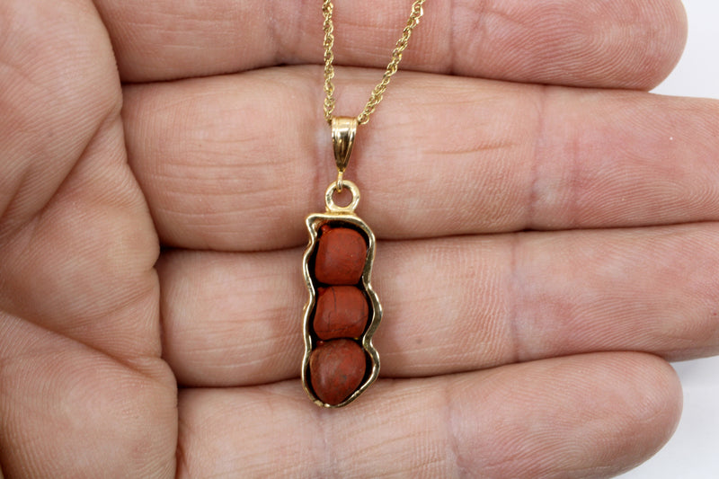 Red Jasper Peanut Necklace with solid 14k gold peanut