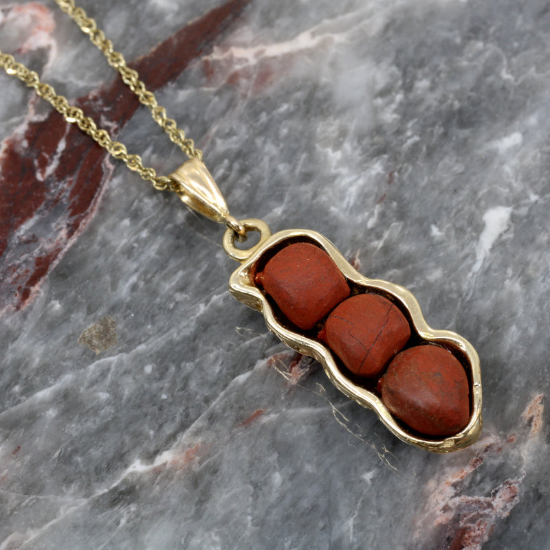 Red Jasper Peanut Necklace with solid 14k gold peanut