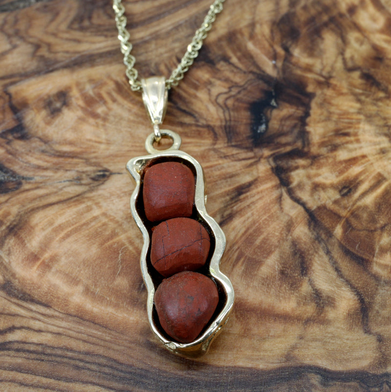 Red Jasper Peanut Necklace with solid 14k gold peanut