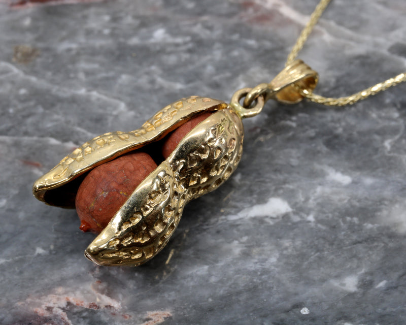 Red Jasper Peanut Necklace with Red Jasper peanuts Solid 14kt Gold