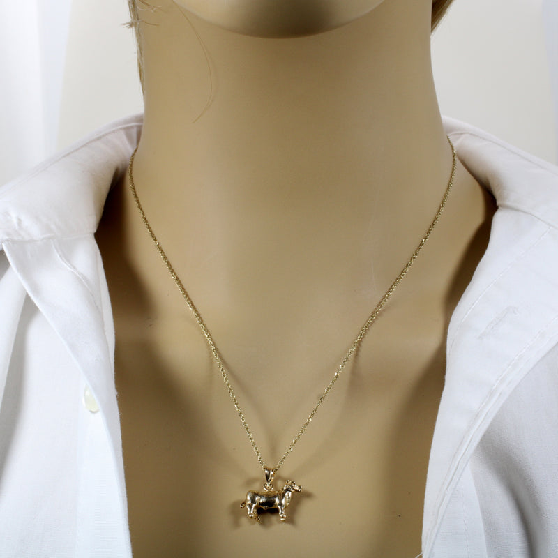 Gold Show Steer Necklace made in solid 14kt gold on 18" chain