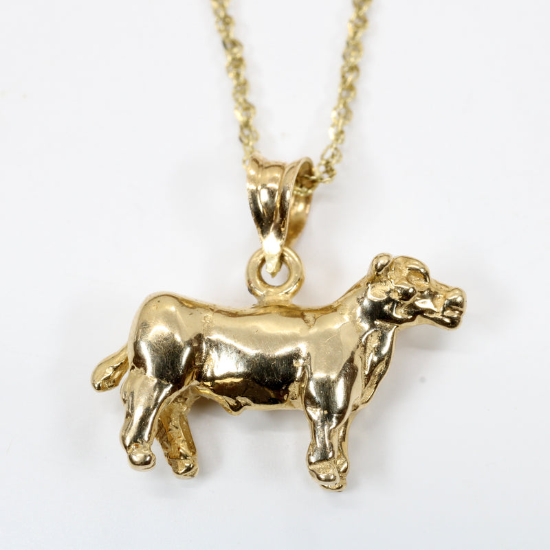 Gold Show Steer Necklace made in solid 14kt gold on 18" chain