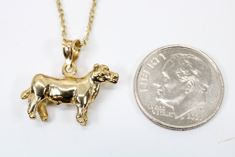 Gold Show Steer Necklace made in solid 14kt gold on 18" chain