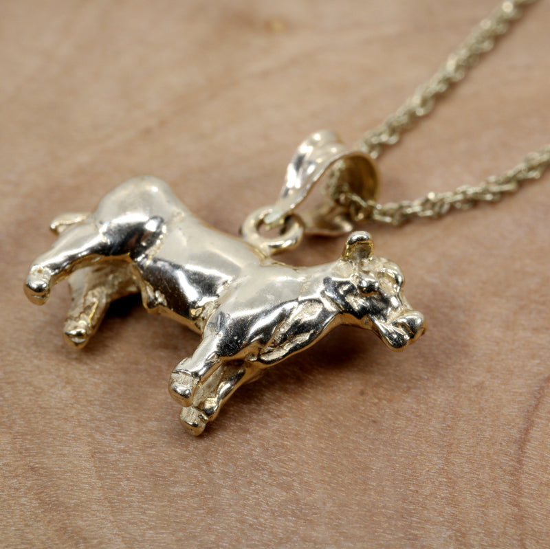 Gold Show Steer Necklace made in solid 14kt gold on 18" chain