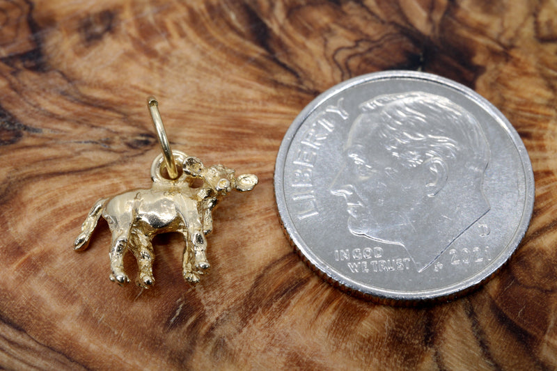 Tiny Calf Charm made in 14kt Solid Yellow Gold
