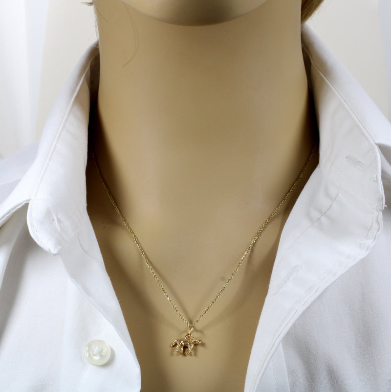 Gold Tiny Calf on 18" Chain made in solid 14kt yellow gold