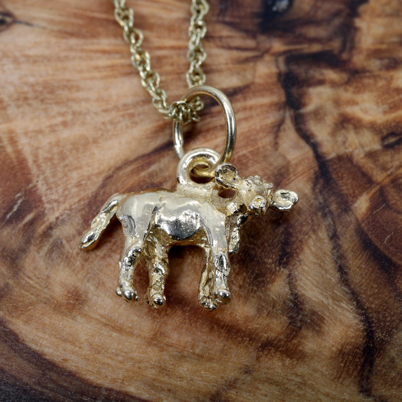 Gold Tiny Calf on 18" Chain made in solid 14kt yellow gold