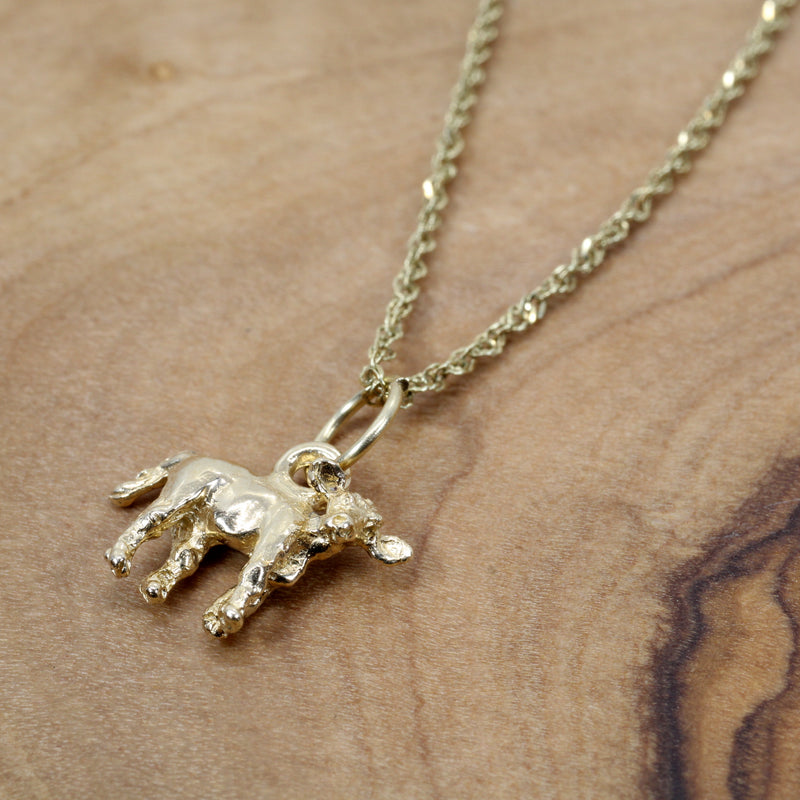 Gold Tiny Calf on 18" Chain made in solid 14kt yellow gold