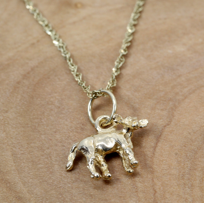 Gold Tiny Calf on 18" Chain made in solid 14kt yellow gold