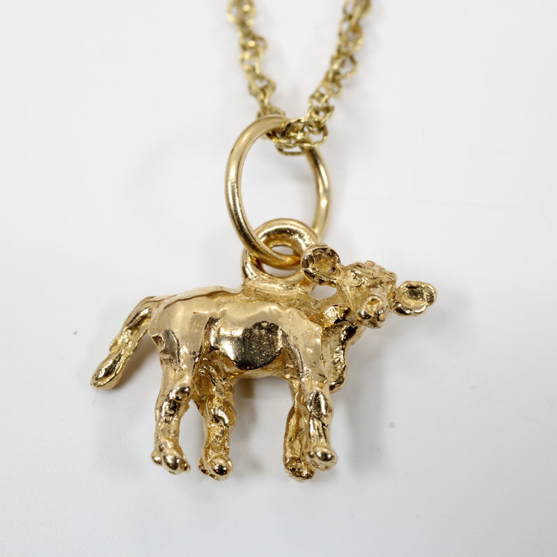 Gold Tiny Calf on 18" Chain made in solid 14kt yellow gold